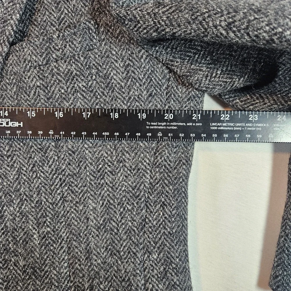 Vtg Harris Tweed Nordstrom Grey Herringbone Wool Sport Coat Blazer 42L Lthr Btn‎